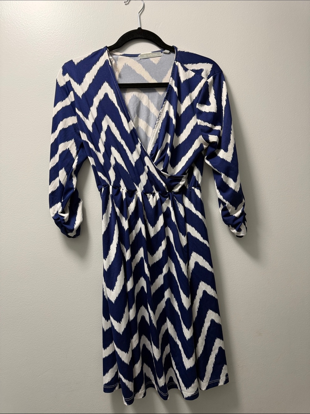 NY Collection Navy and White Chevron Wrap Dress